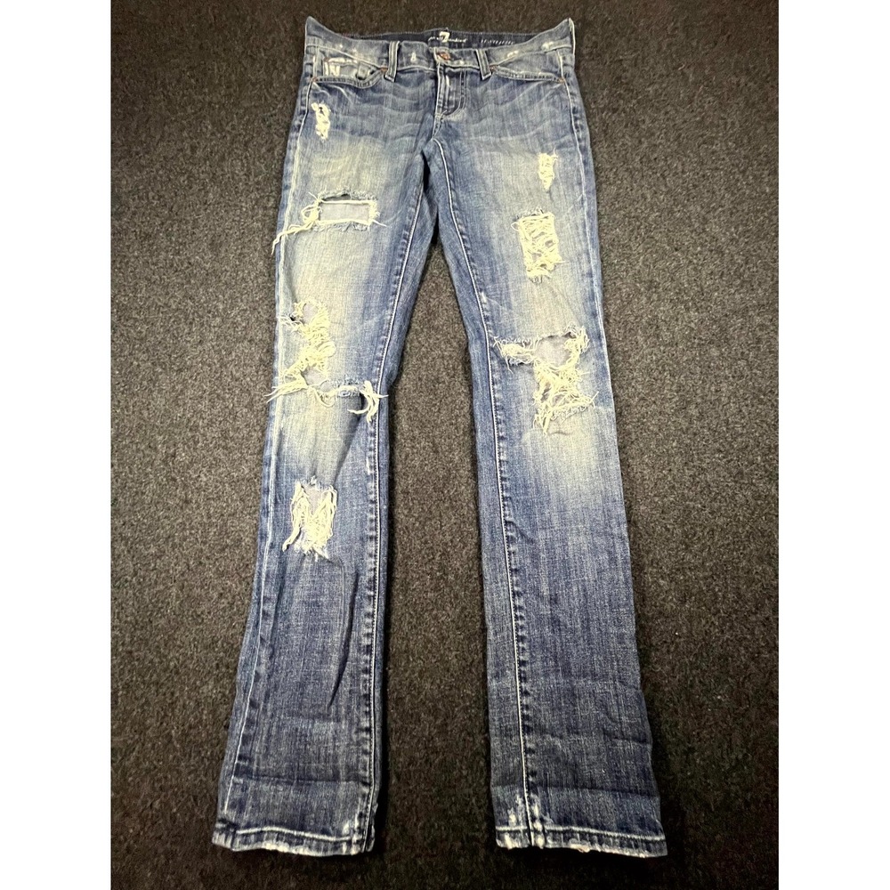 7 For All Mankind Bootcut Jeans Women's 26 Blue Denim Cotton Stretch Distressed